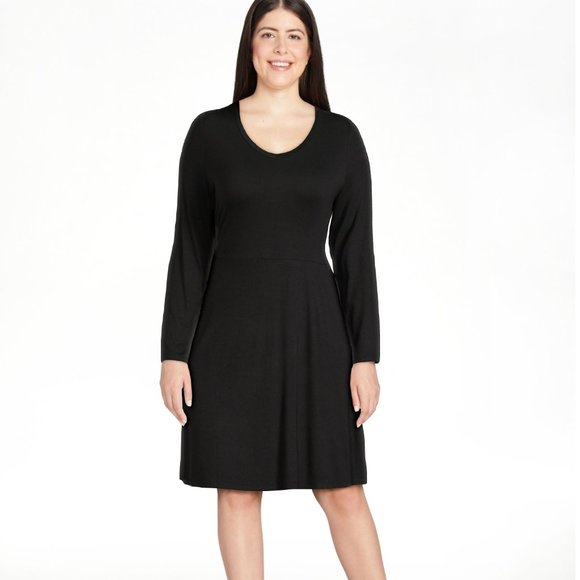 Women's Terra & Sky Long Sleeve V-Neck Swing Dress, Black Size 1X  3X 4X NWT - Picture 1 of 4